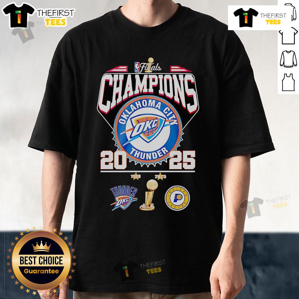 Alt Text: Official NBA Finals Champions 2025 Oklahoma City Thunder T-Shirt featuring team logo and celebratory design.