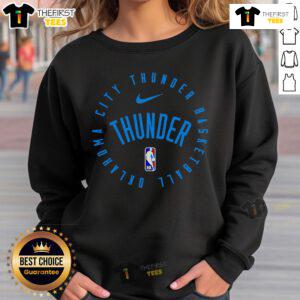 Official NBA OKC Thunder 2025 sweatshirt featuring team logo and vibrant colors, perfect for fans and casual wear.