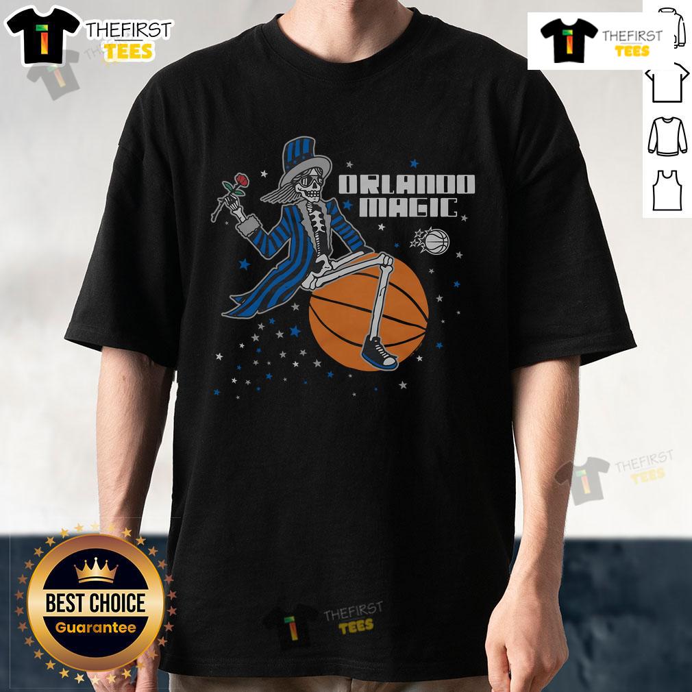 Alt Text: Official NBA x Grateful Dead x Magic T-Shirt featuring vibrant graphics and unique design for fans and collectors.