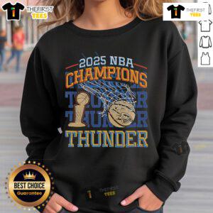 Official Oklahoma City Thunder NBA Finals Champions 2025 retro sweatshirt featuring bold team graphics and a classic design.