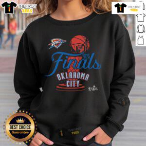 Official Oklahoma City Thunder Stadium Essentials sweatshirt for the 2025 NBA Finals, featuring team colors and logo.