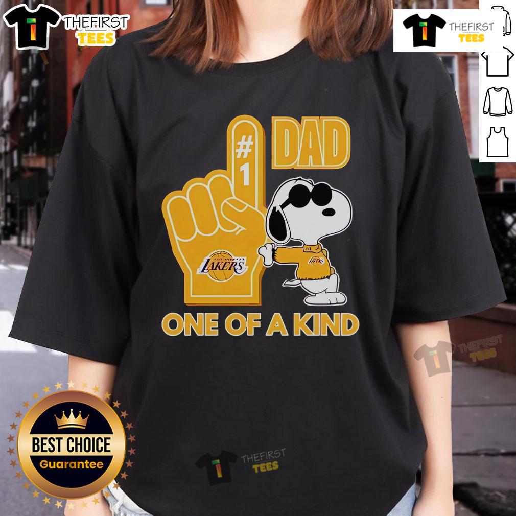 Official Snoopy Los Angeles Lakers 1 DAD ladies tee featuring unique design and vibrant team colors.