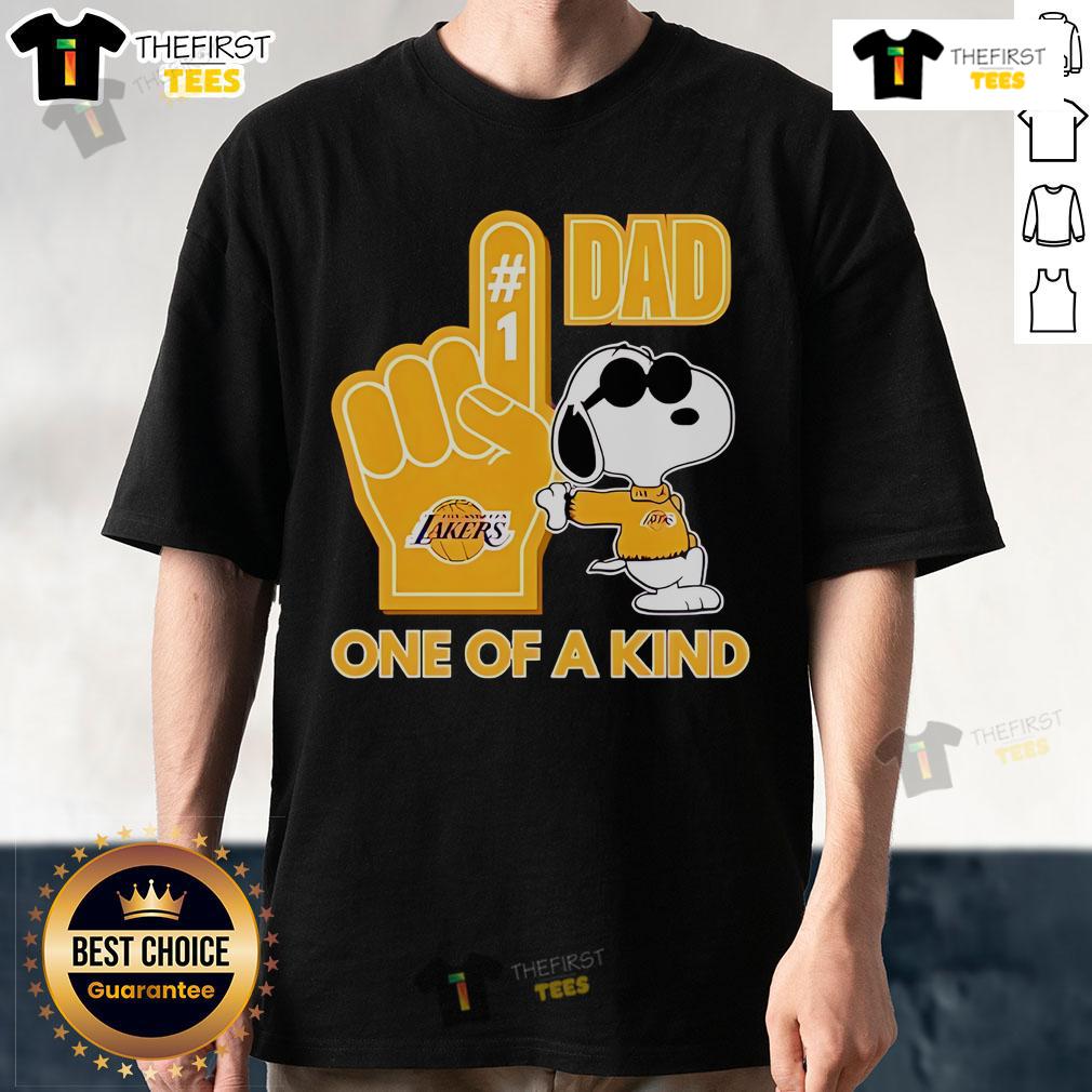Alt Text: Official Snoopy Los Angeles Lakers Dad T-Shirt featuring a unique design for proud Lakers fans and dads.