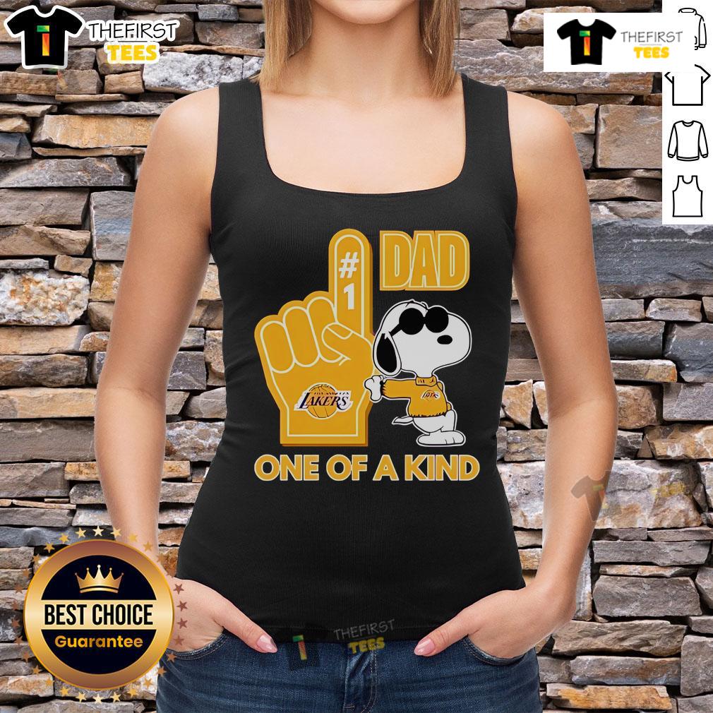 Alt Text: Official Snoopy Los Angeles Lakers 1 DAD unique tank top featuring Snoopy and Lakers logo, perfect for basketball fans.