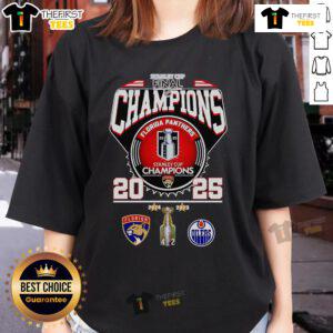 Alt Text: 2025 Florida Panthers Ladies Tee celebrating the Official Stanley Cup Final Champions, perfect for fans and collectors.