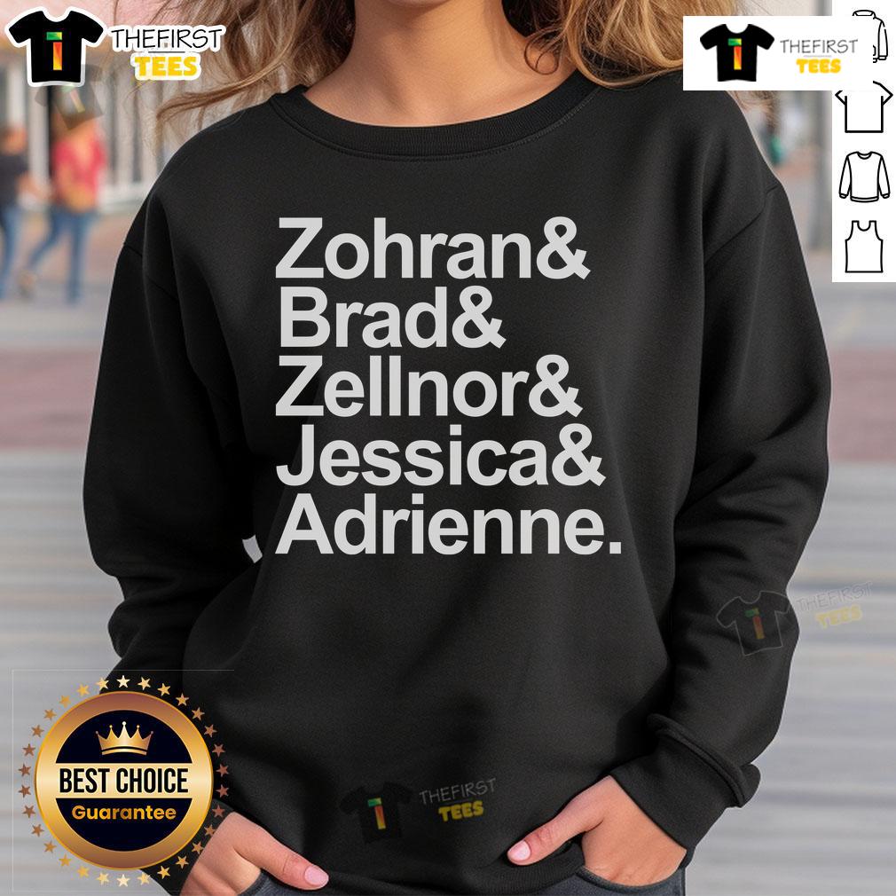 Official Zohran Brad Zellnor Jessica Adrienne sweatshirt featuring vibrant design and comfortable fit for fans.