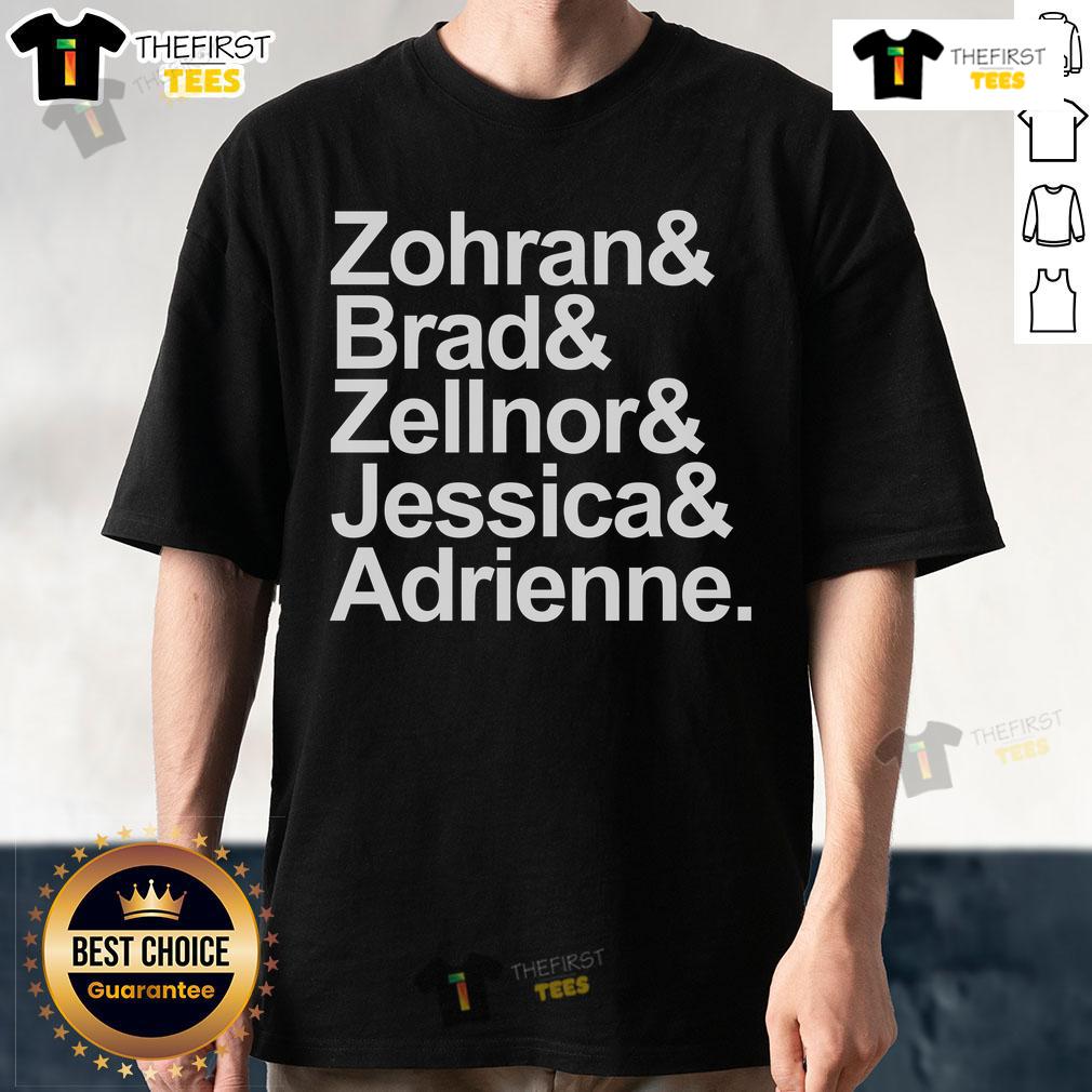 Official Zohran, Brad, Zellnor, Jessica, Adrienne T-Shirt featuring bold graphics and vibrant colors for supporters.