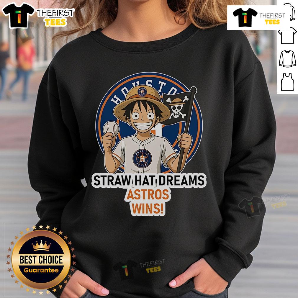 Houston Astros sweatshirt featuring Monkey D. Luffy from One Piece, perfect for fans of baseball and anime.