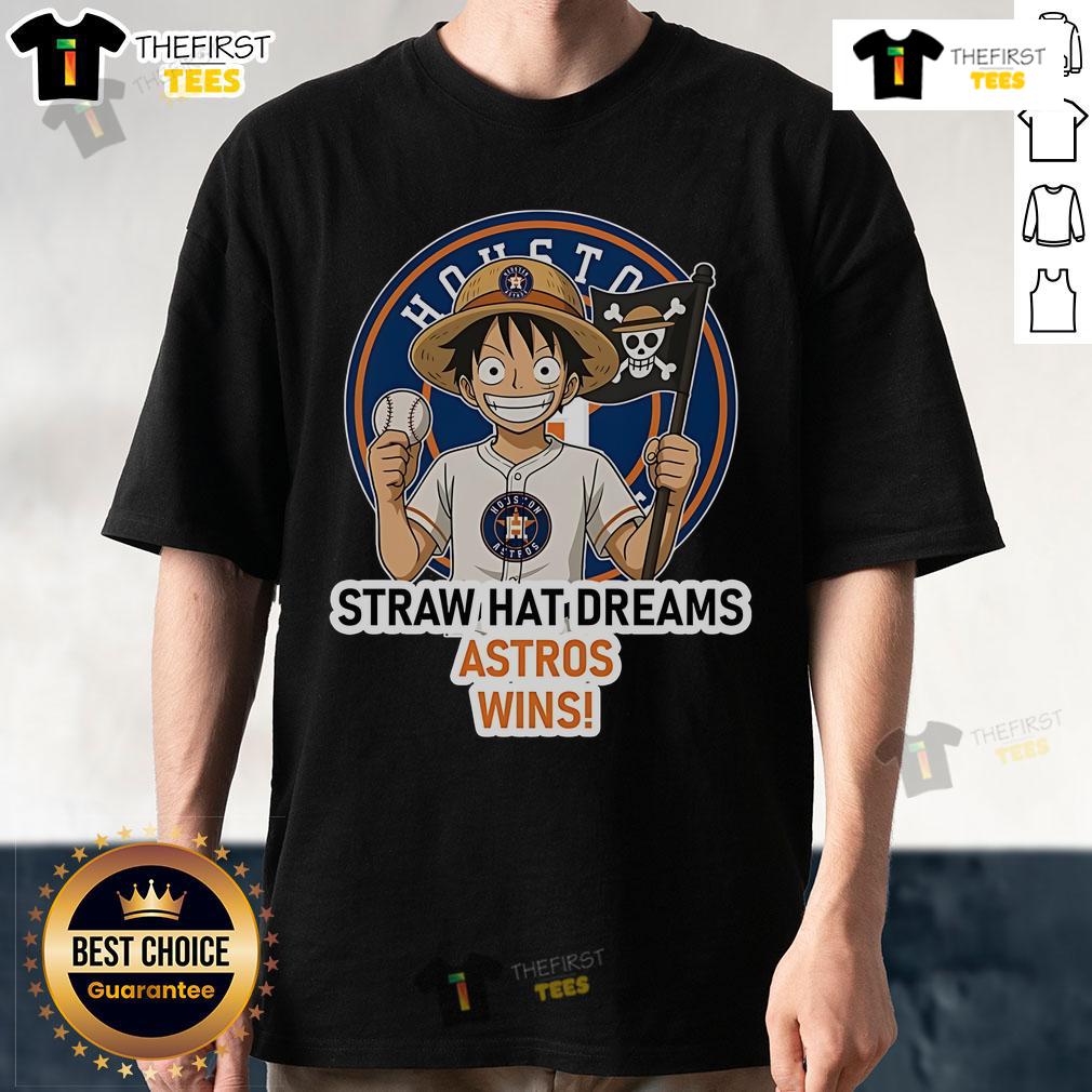 Alt Text: Original Houston Astros Monkey D. Luffy Straw Hat Dreams Wins T-Shirt featuring vibrant graphics and team colors.
