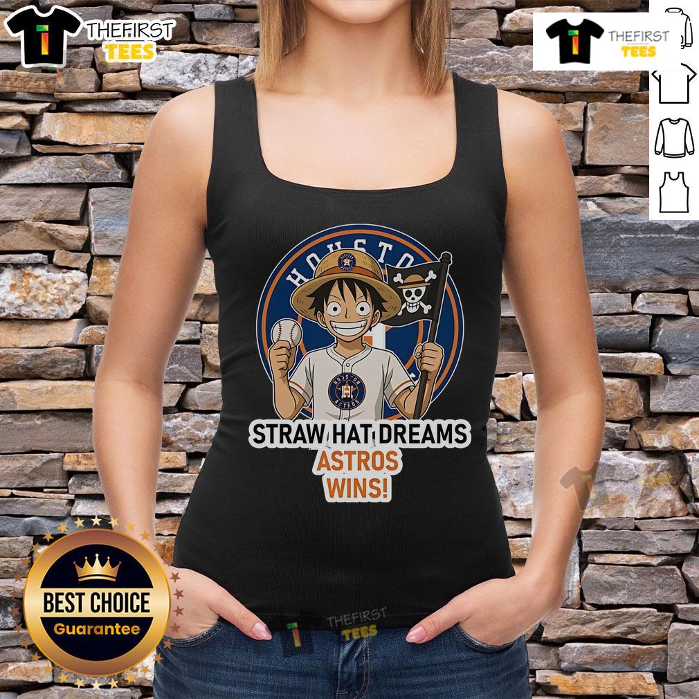 Original Houston Astros Monkey D. Luffy Straw Hat Dreams Wins tank top featuring vibrant graphics and team colors.