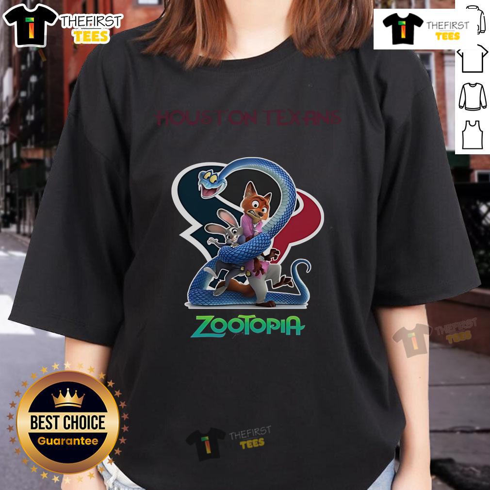 Alt Text: Original Houston Texans Zootopia 2 Ladies Tee featuring vibrant graphics and comfortable fit for fans.