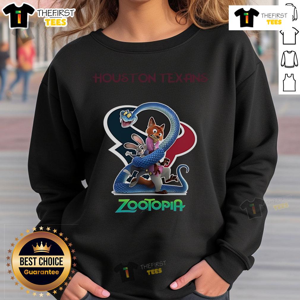 Original Houston Texans Zootopia 2 sweatshirt featuring vibrant colors and unique design, perfect for fans and casual wear.