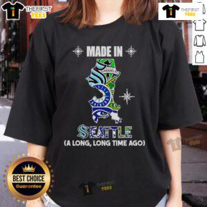 Original Made In Seattle A Long Long Time Ago Ladies Tee featuring a vintage design and soft fabric for casual wear.