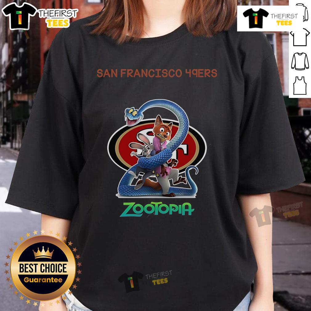 Alt Text: Original San Francisco 49ers Zootopia 2 Ladies Tee featuring vibrant graphics and a stylish fit for fans.