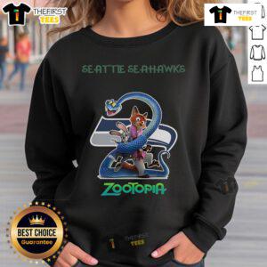Alt Text: Original Seattle Seahawks Zootopia 2 Sweatshirt featuring vibrant graphics and cozy design for fans.