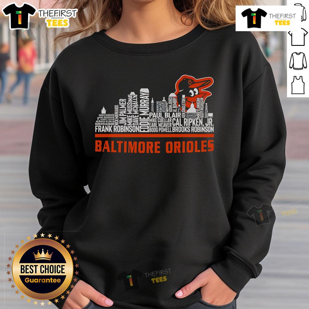 Premium Baltimore Orioles 2025 Skyline Sweatshirt featuring the iconic city skyline and team logo in vibrant colors.