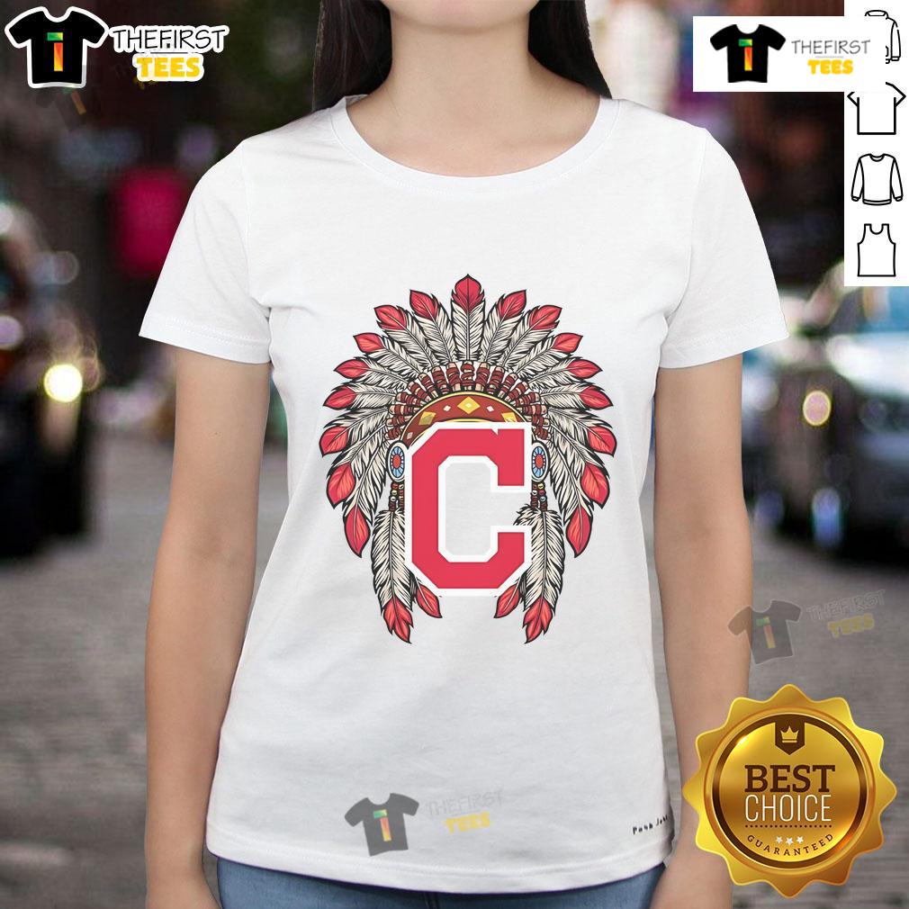 Premium Cleveland Guardians Native American logo ladies tee featuring vibrant colors and a stylish design for fans.