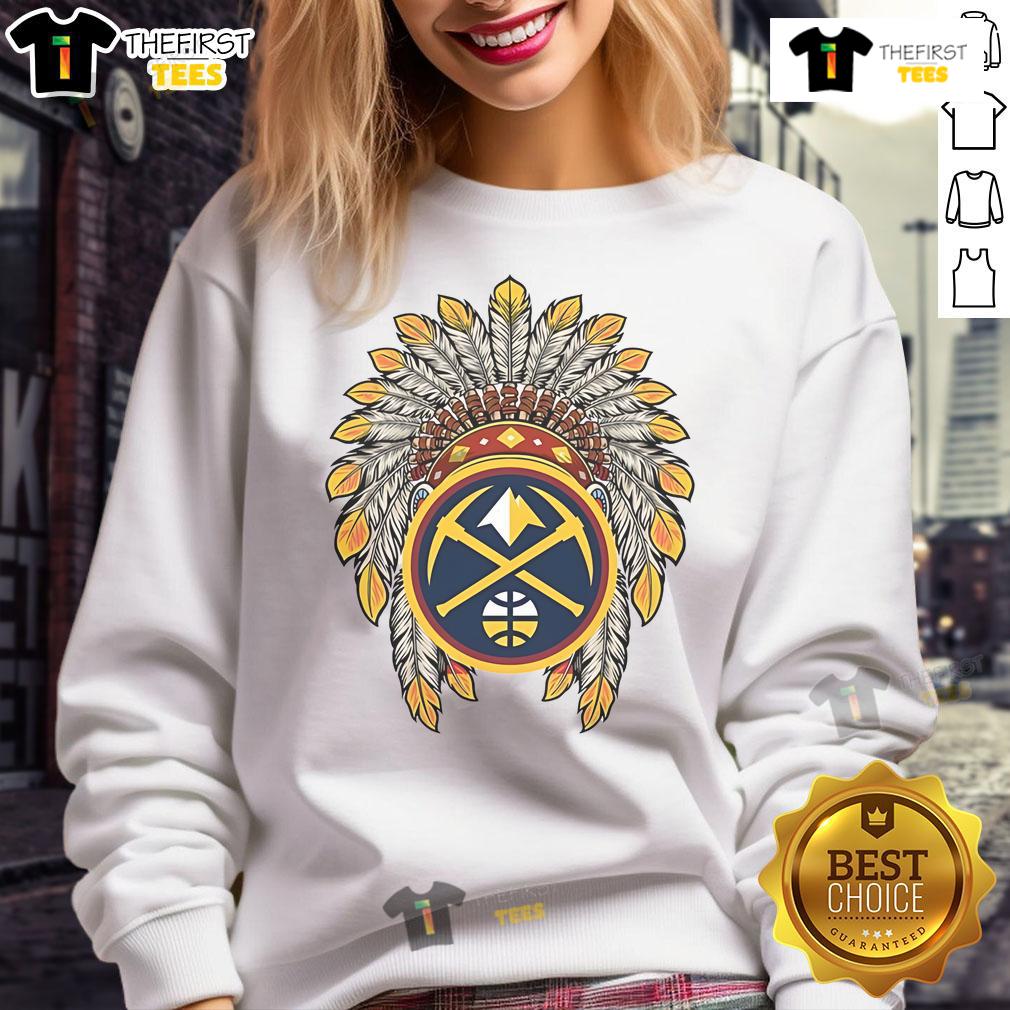 Premium Denver Nuggets Native American logo sweatshirt featuring vibrant colors and a comfortable fit for fans.