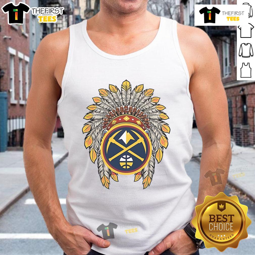 Premium Denver Nuggets Native American logo tank top featuring vibrant colors and stylish design for fans.