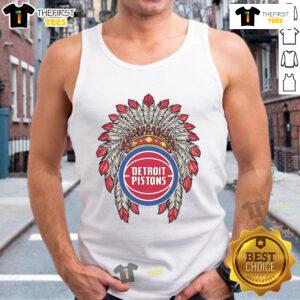 Premium Detroit Pistons Native American logo tank top featuring vibrant colors and a stylish design for fans.