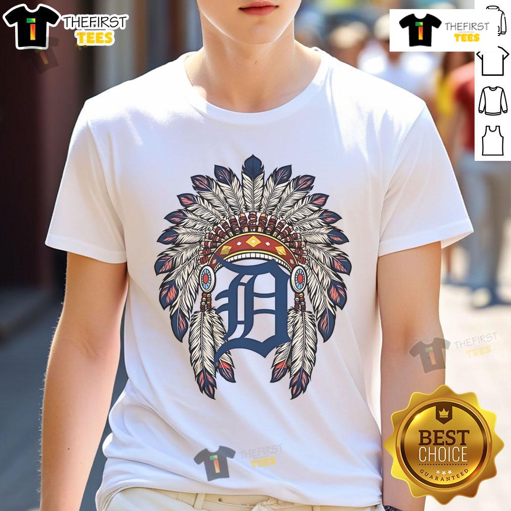 Premium Detroit Tigers Native American logo t-shirt featuring vibrant graphics and comfortable fit for fans.