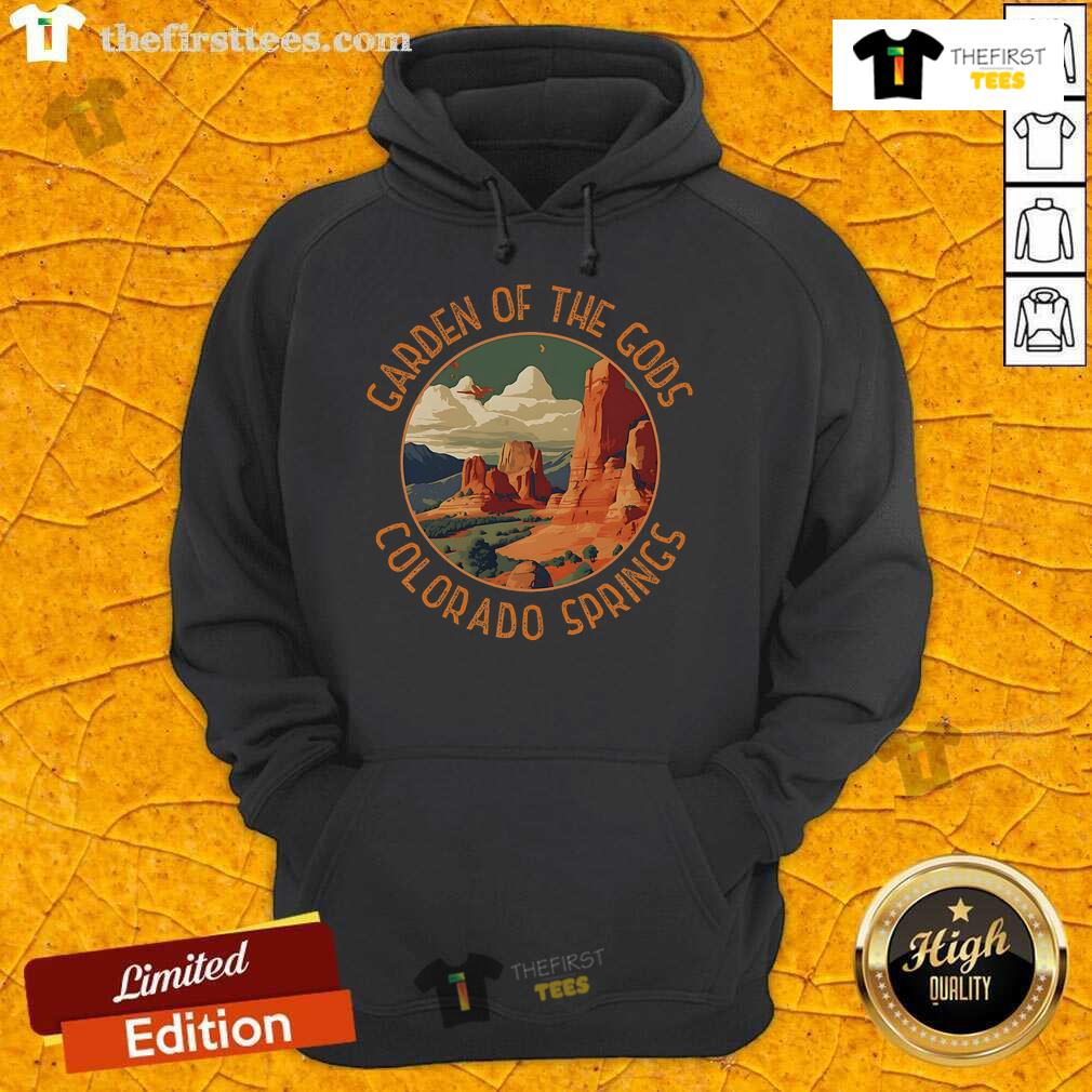 Premium Garden of the Gods Colorado Springs distressed circle hoodie featuring vibrant colors and a stylish design.