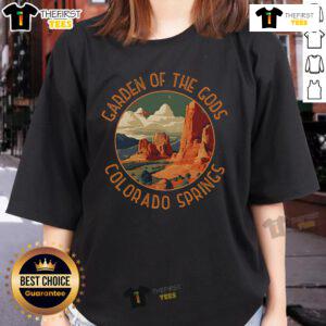 Premium Garden of the Gods Colorado Springs distressed circle ladies tee featuring a stylish design and soft fabric.