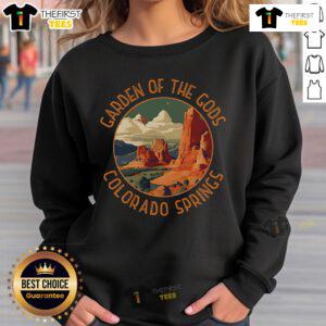 Premium Garden of the Gods Colorado Springs distressed circle sweatshirt in a casual outdoor setting.