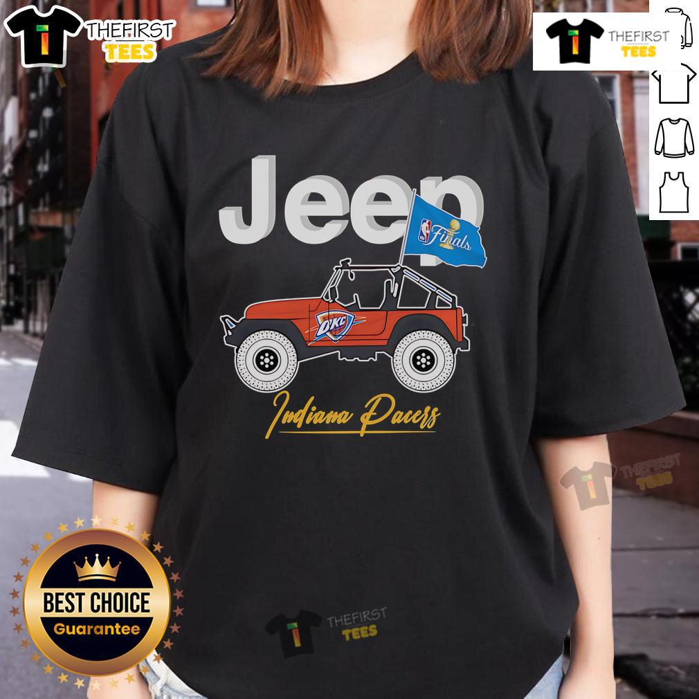 Alt Text: Premium Jeep NBA Finals Oklahoma City Thunder ladies tee featuring team logo and stylish design for female fans.
