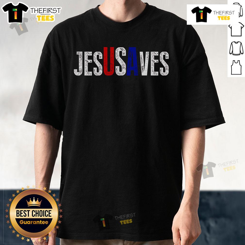 Premium Jesus Saves USA T-Shirt featuring bold text and a stylish design, perfect for expressing faith and patriotism.