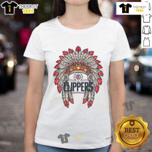 Alt Text: Premium LA Clippers Native American logo ladies' tee featuring a stylish design for fans and comfortable fit.