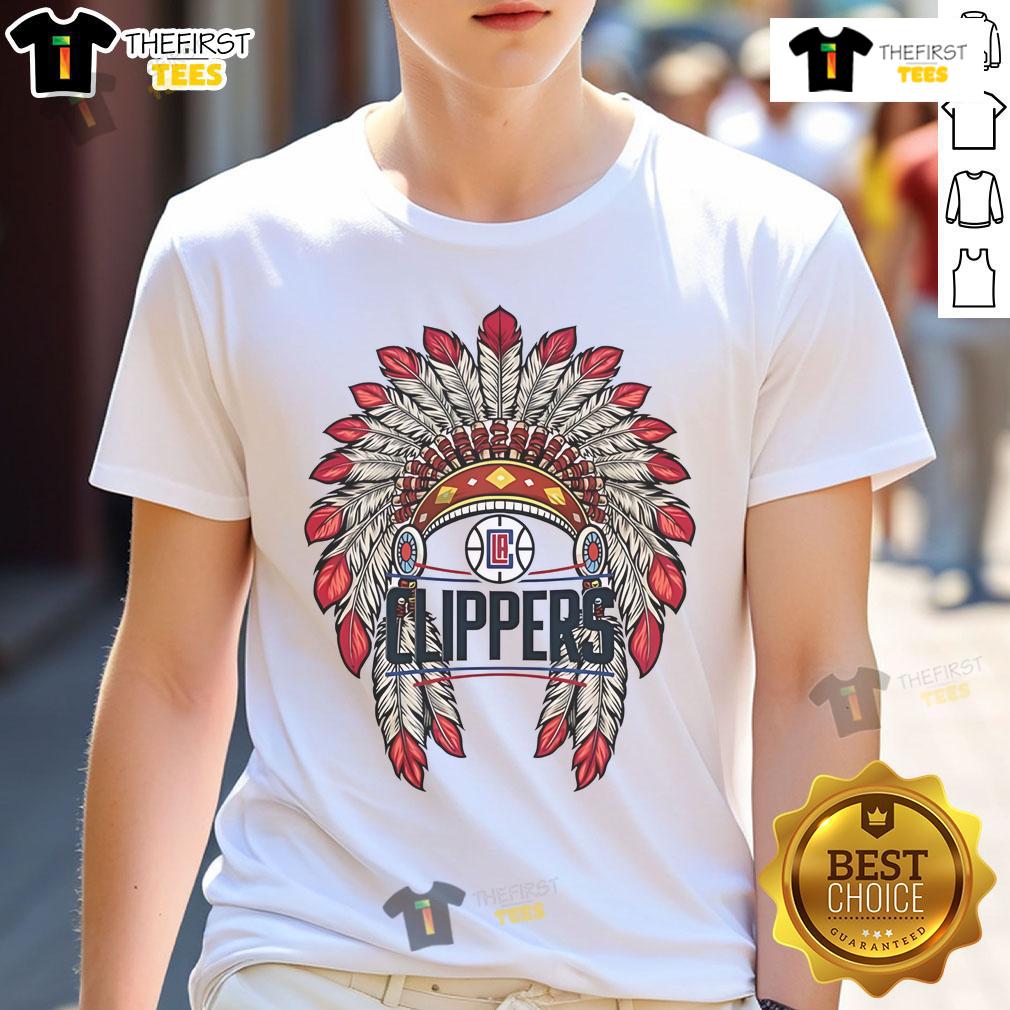 Premium La Clippers Native American Logo T-Shirt featuring a vibrant design and comfortable fit, perfect for fans.