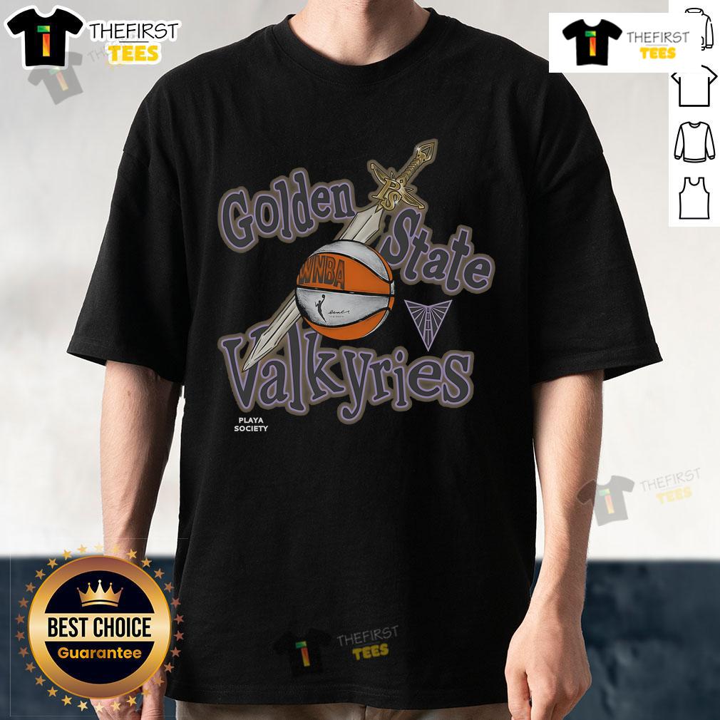 Alt Text: Premium Playa Society Golden State Valkyries Sketch T-Shirt featuring a stylish design and vibrant colors for fans.