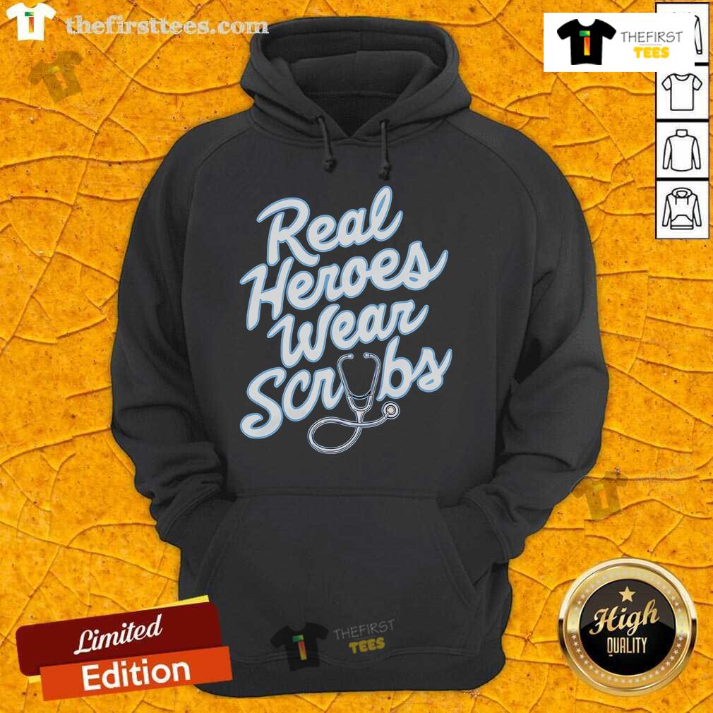 Premium Real Heroes Wear Scrubs Hoodie in navy blue, showcasing a stylish design for healthcare professionals and enthusiasts.