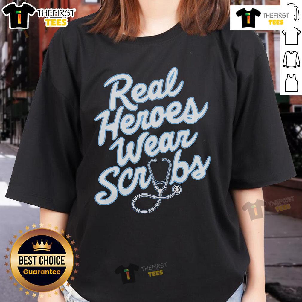Premium Real Heroes Wear Scrubs Ladies Tee showcasing a stylish design perfect for healthcare professionals.