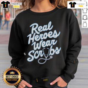 Premium Real Heroes Wear Scrubs Sweatshirt in navy blue, showcasing a stylish and comfortable design for healthcare professionals.