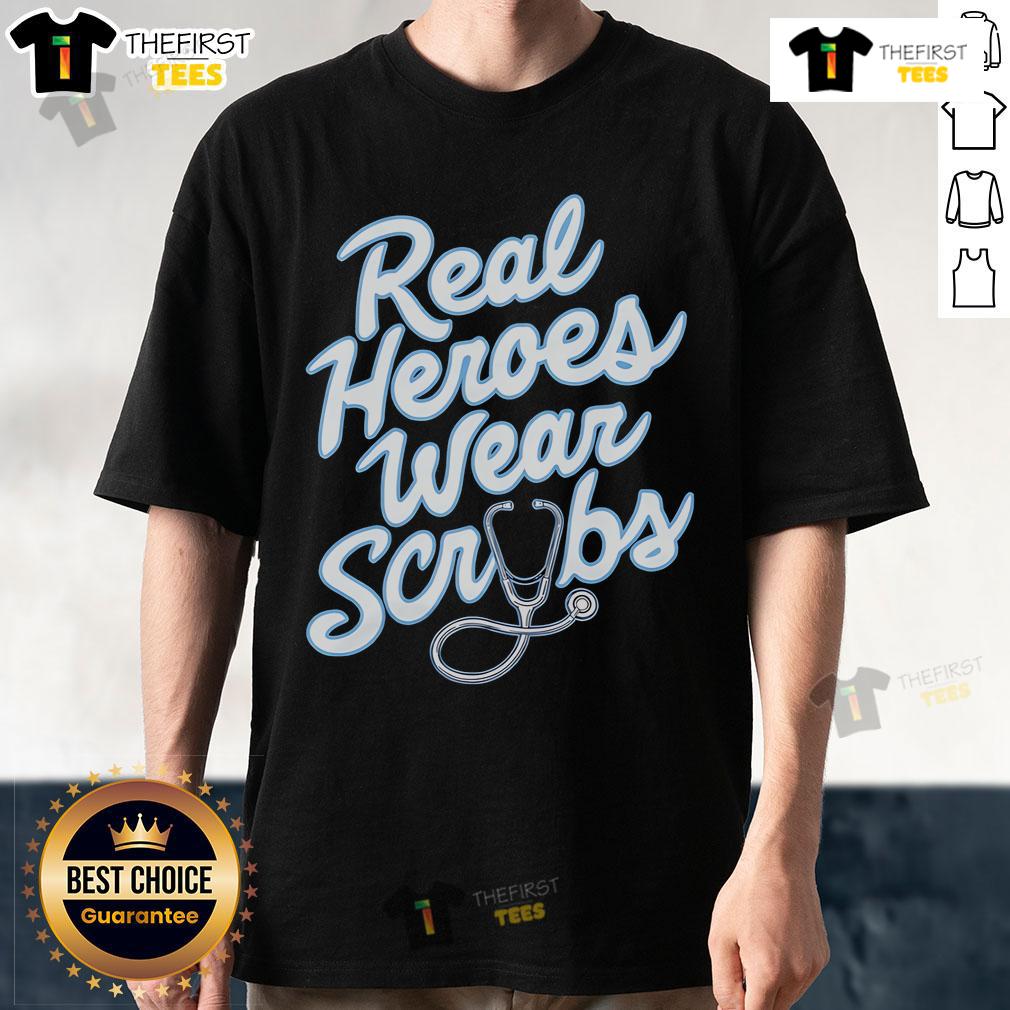 Premium Real Heroes Wear Scrubs T-Shirt in vibrant colors, celebrating healthcare workers' dedication and service.