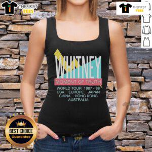 Alt Text: Premium Whitney Houston Moment of Truth World Tour 1987-88 tank top featuring iconic concert graphics and vibrant colors.