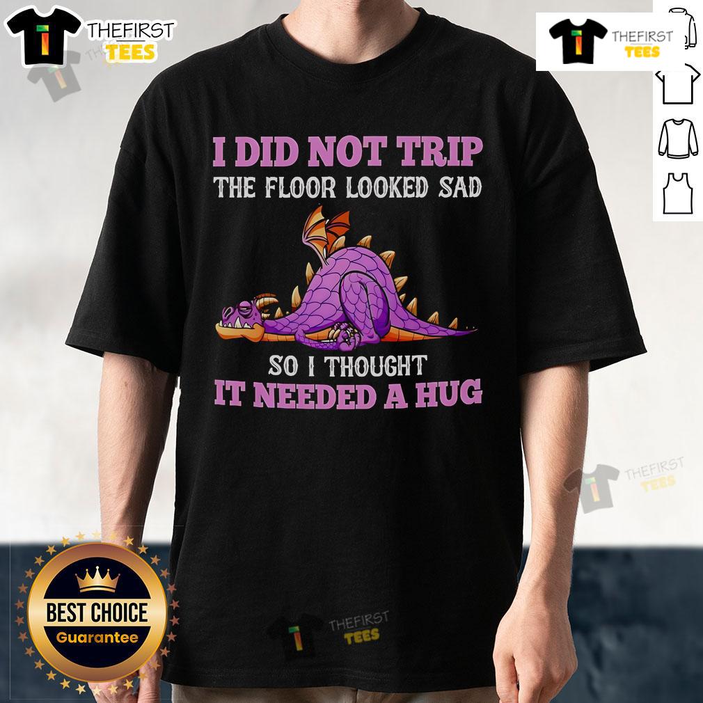 Pretty dragon t-shirt design featuring a whimsical dragon hugging a sad floor, perfect for dragon lovers and unique gifts.