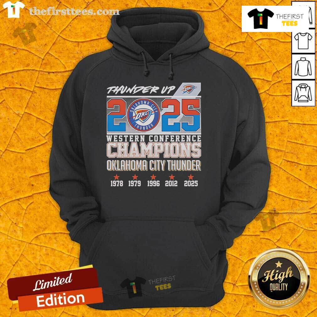 Oklahoma City Thunder hoodie celebrating the 2025 Western Conference Champions with vibrant team colors.
