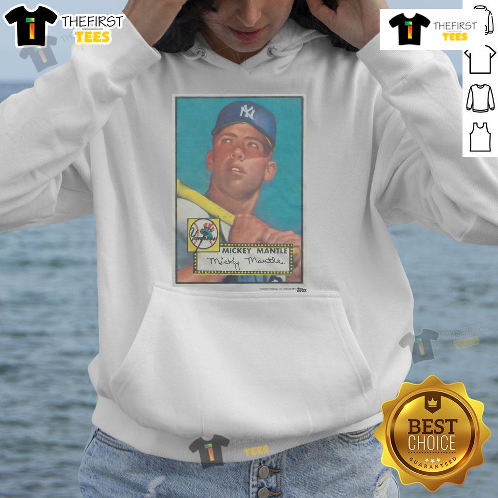 Alt Text: Vintage 1952 Topps Baseball Mickey Mantle Yankees hoodie featuring iconic design for baseball fans and collectors.