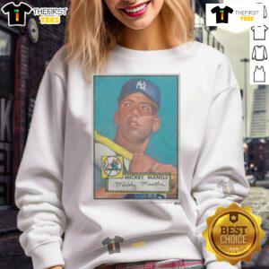 Alt Text: Vintage 1952 Topps Baseball Mickey Mantle Yankees sweatshirt, showcasing iconic sports memorabilia and classic design.