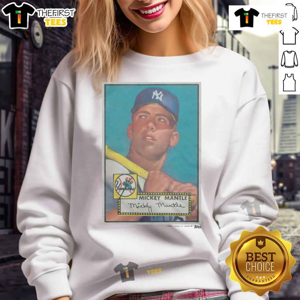 Alt Text: Vintage 1952 Topps Baseball Mickey Mantle Yankees sweatshirt, showcasing iconic sports memorabilia and classic design.
