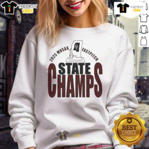 Top 2025 MHSAA Fastpitch State Champs sweatshirt featuring vibrant team colors and championship logo.