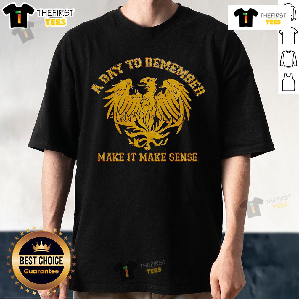 Alt Text: Top A Day To Remember Make It Make Sense T-Shirt featuring bold graphic design and band logo in vibrant colors.