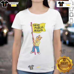 Top Arthur Save Public Media Flag Ladies Tee showcasing a vibrant design promoting public media awareness.