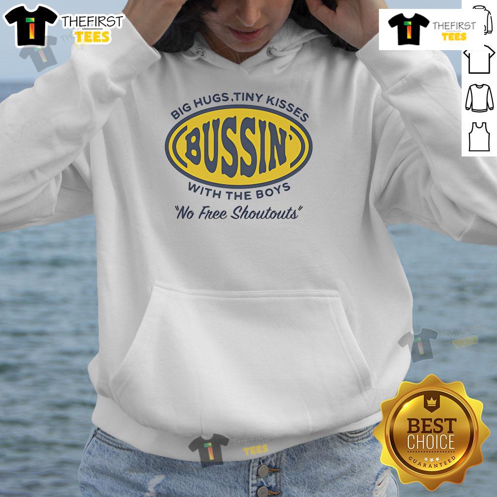 Cozy 'Top Big Hugs Tiny Kisses Bussin With The Boys Hoodie' in stylish design, perfect for casual outings and hooded fashion.