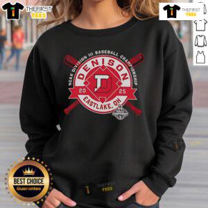Alt Text: Denison University NCAA Division III Baseball Championship sweatshirt from Eastlake, OH, 2025, featuring team colors and logo.