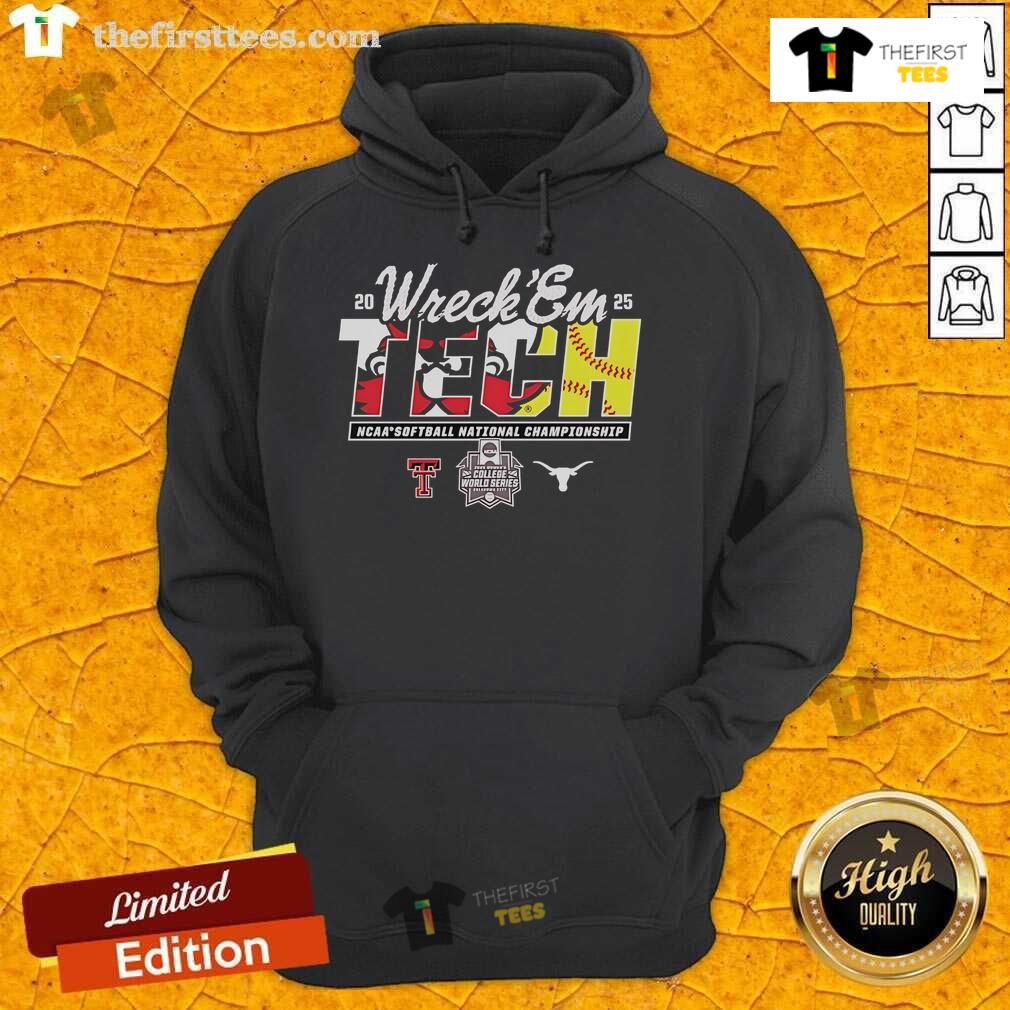 Texas Tech vs Texas Longhorns Wreck Em NCAA Softball Championship 2025 hoodie featuring team colors and logo.