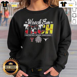 Alt Text: Top Texas Tech vs Texas Longhorns NCAA Softball Championship 2025 sweatshirt featuring vibrant team colors and logo.